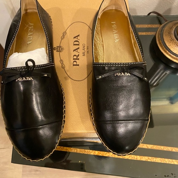 Prada Shoes - Prada Espadrilles Black Leather Size8 1/2 m